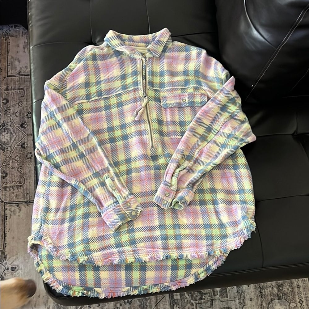 Free People Plaid Pastel Pullover